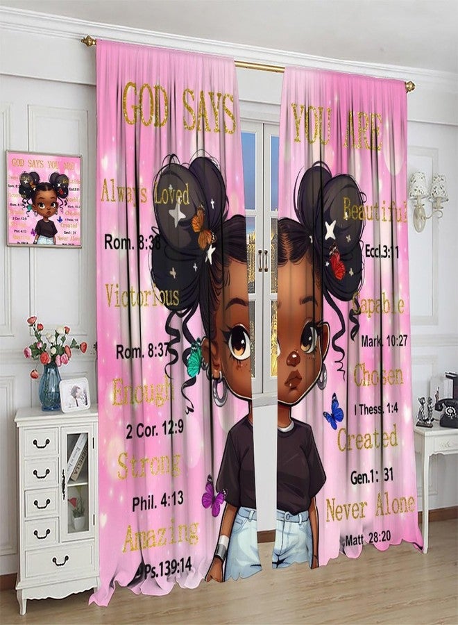 AAVEUP Black Girl Curtains for Kids,Fantasy Cartoon Pink African American Girl Love Butterfly Cute Quotes Window Drapes Print for Nursery Girls Bedroom Living Room 42x45in（No Blackout） - Image 4